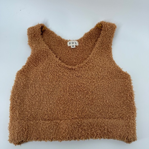 POL Tops - POL Women's Medium Brown Fuzzy Teddy Fleece Cropped Tank Sweater